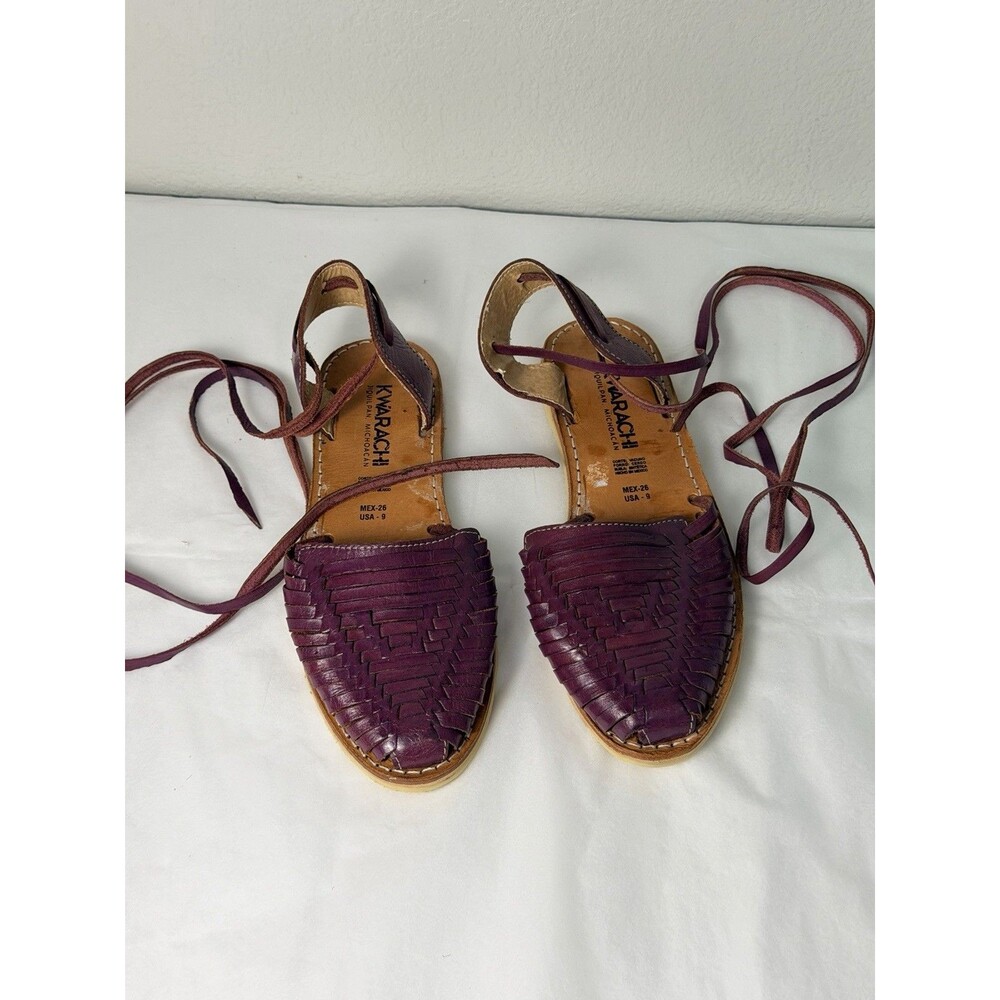 K'Warachi Mexican Leather Huaraches Sandals Women's Size 9 Purple Lace Up Straps